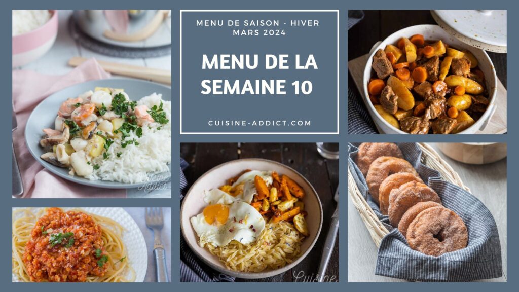 Menu hebdomadaire de recettes équilibrées pour une alimentation saine en France.