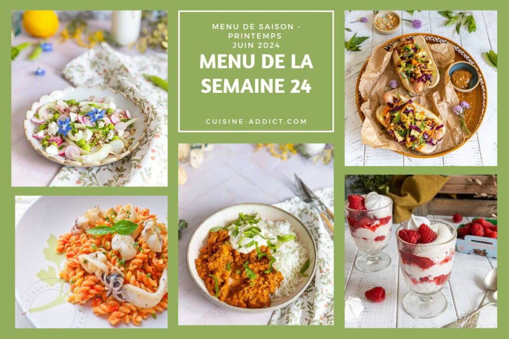 Menu équilibré de repas pour la semaine du 10 au 16 juin 2024 : options variées et saines.