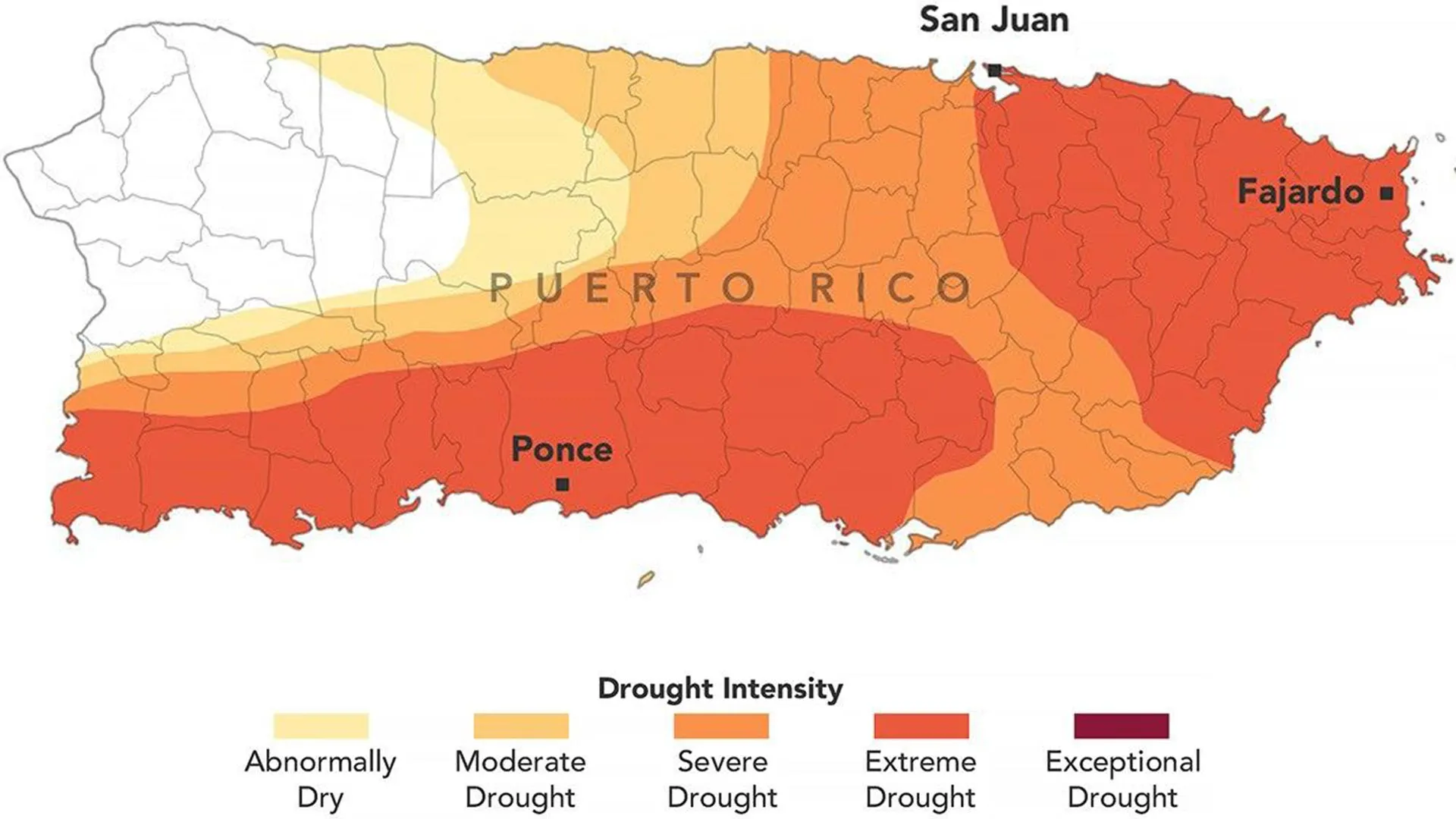 Drought affects 44% of Puerto Rico, raising concerns over water supply and agriculture.