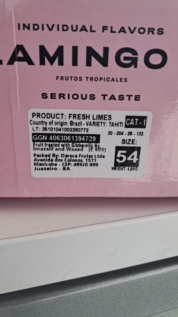 Rappel Consommateur – Détail Citron lime colis 4,5K 54 fruits catégorie 1 origine bresil Flamingo co