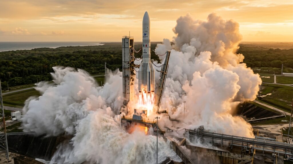 Ariane 6 en Guyane : 1 000 m³ d’eau s’engouffrent sous la fosse en 30 secondes