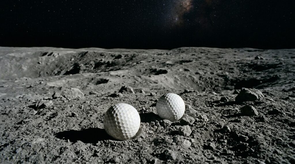 Un Américain frappe deux balles de golf sur la Lune, laissant des objets inaccessibles.