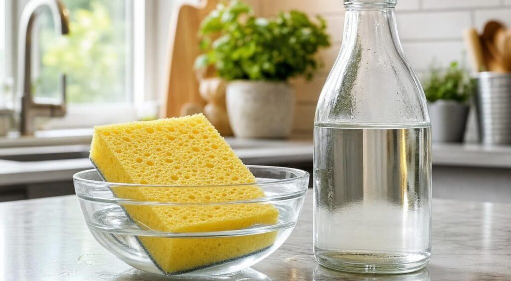 Utilisation du vinaigre blanc dans les éponges de cuisine : recommandations et avantages.